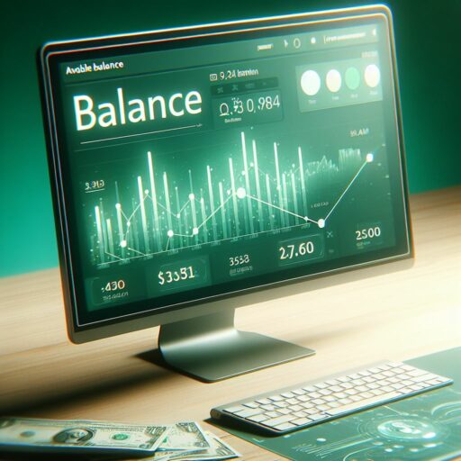 A computer monitor shows a bank balance.